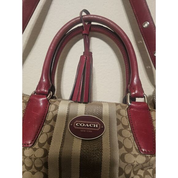 COACH LEGACY Red/Khaki Jacquard Signature Stripe Molly Two way Satchel 21154 - Picture 5 of 13
